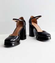New Look Black Patent Platform Block Heel Mary Jane Shoes